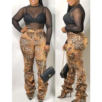 

Fashion Mid Waist Leopard Print Stacked Pleated Pants For Women