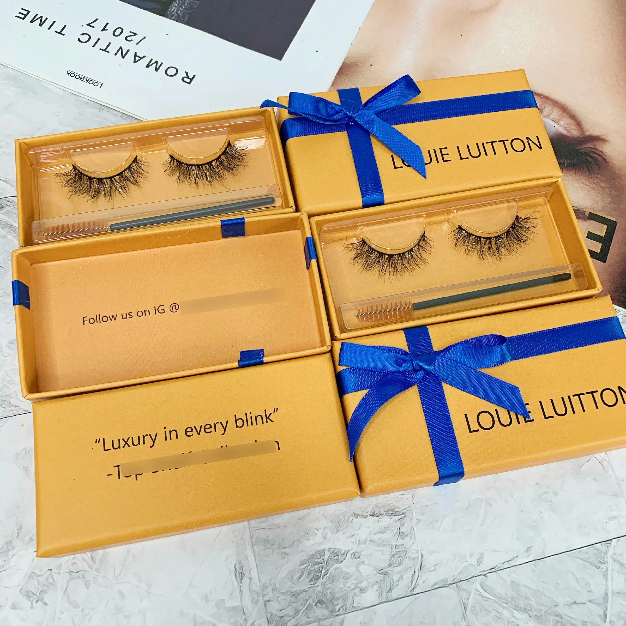 

Eye lashesh vendor with case eyelash boxes custom logo packaging eyelash box with bow, Natural black, color lashes