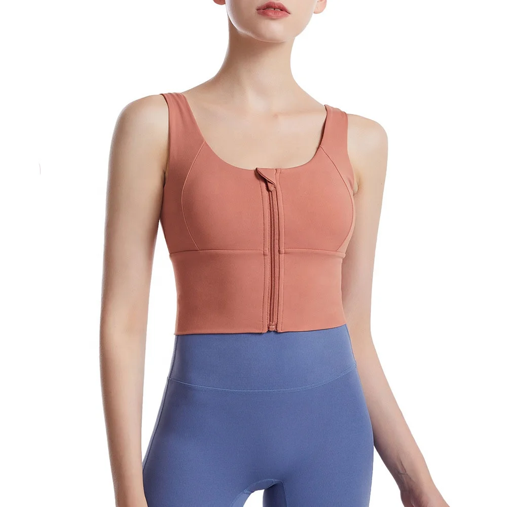 

LangChi 75% Nylon 25% Spandex Front Zip Sport Yoga Bra Set , Top quality Fitness Cloth Sports Bra with Zipper