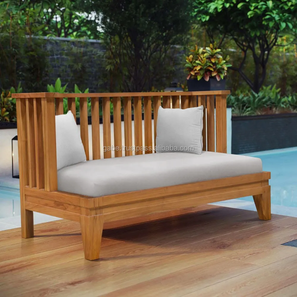 Solid木製デイベッドラブシート天然チークカラーとクッション Buy Solid Wooden Daybed Love Seat