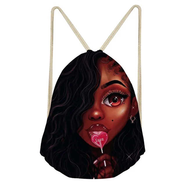 

Black Art African Girl Printing Drawstring Bags Women Ethnic Style Beach Shoulder Bag Ladies Drawstring Bagpack 2020, Customized