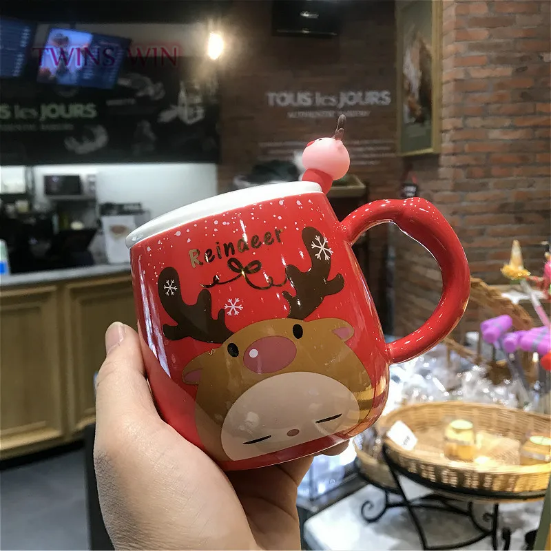 

Merry christmas Creative gift elk design cute ceramic cups 350ML tumbler cups fashion Christmas cup CUP1503, Mix color