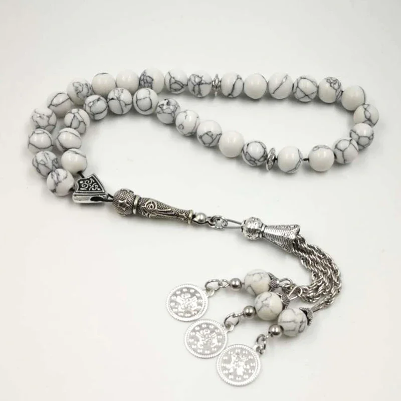 

Popular Tasbih 33 White Fayrouz stone Turquois tasbeeh Islamic prayer beads Muslim rosary