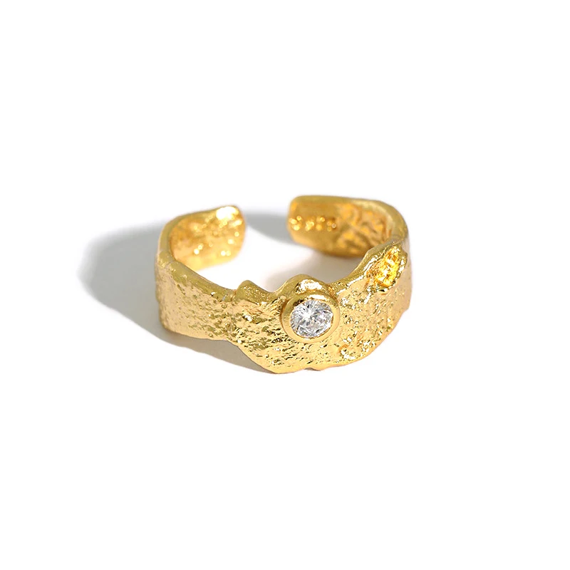 

H-R784 2021 New Arrival Xiaozhong Simple Texture Zircon S925 Silver Women'S Irregular Ring