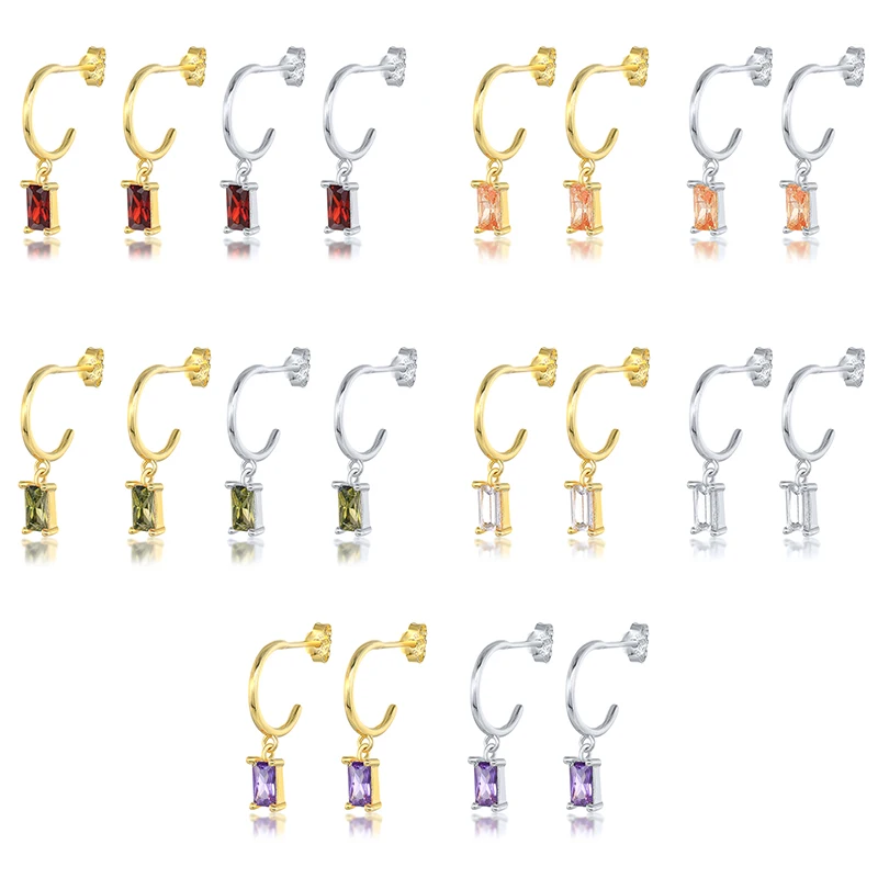 

CANNER Minimalist Geometric Rectangle Zircon INS Gold Pendant Earrings silver Jewelry 925