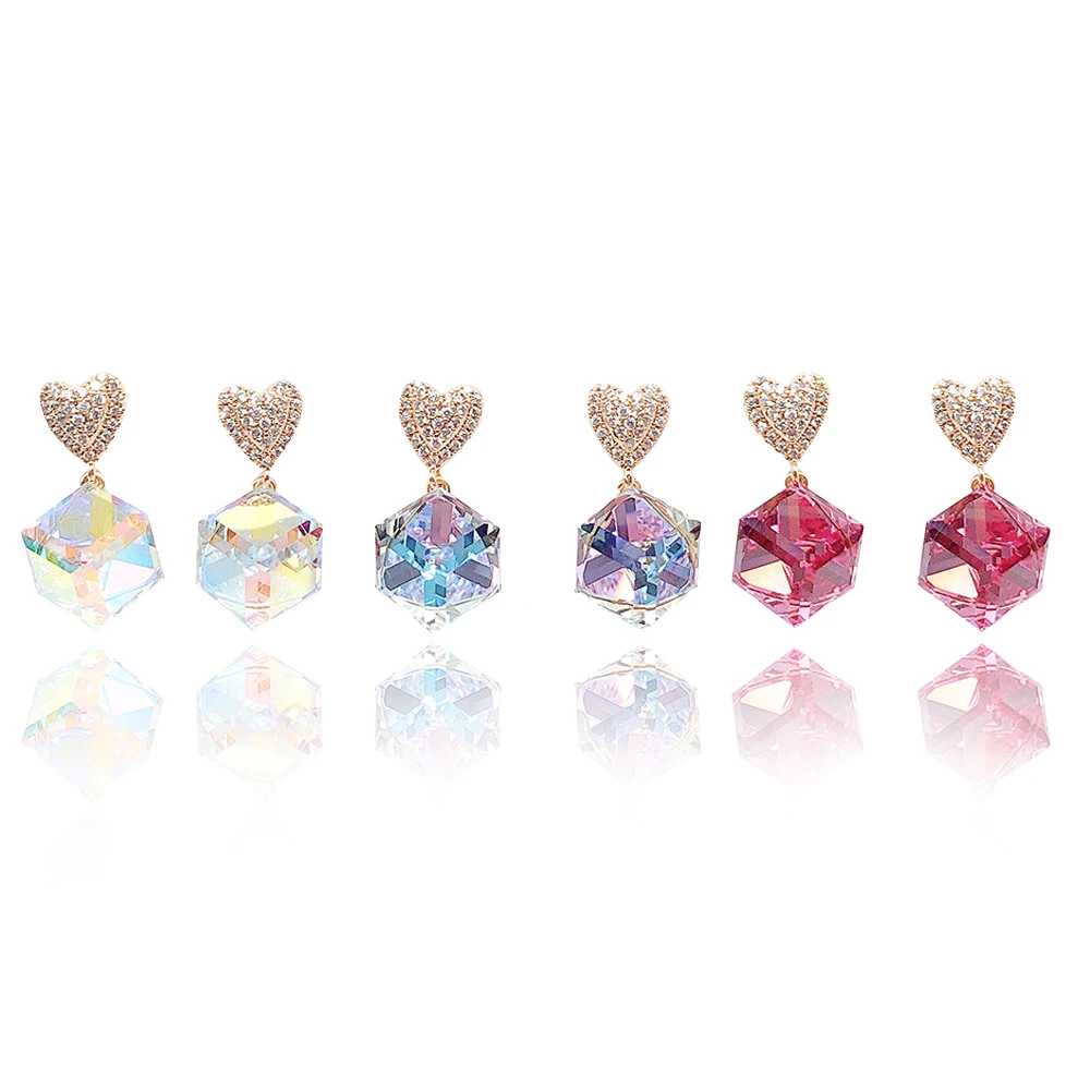 

Popular decorative luxury fashion innovative gift square diamond crystal jewelry earrings sparkling ladies cube earrings, Customized