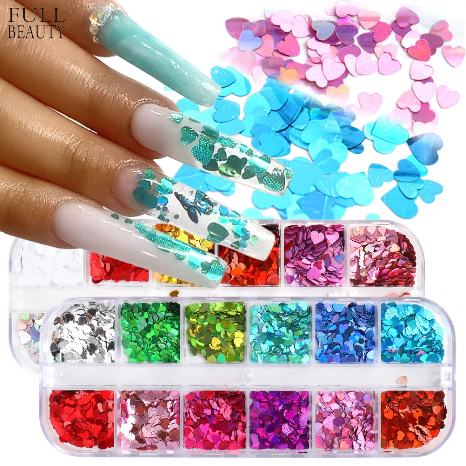 

12 Grids/Set Colorful Holographic Iridescent Glitter 3D Butterfly Slice Nail Sequins Flakes Nail Art Decoration for Nails, 12 mixed colors