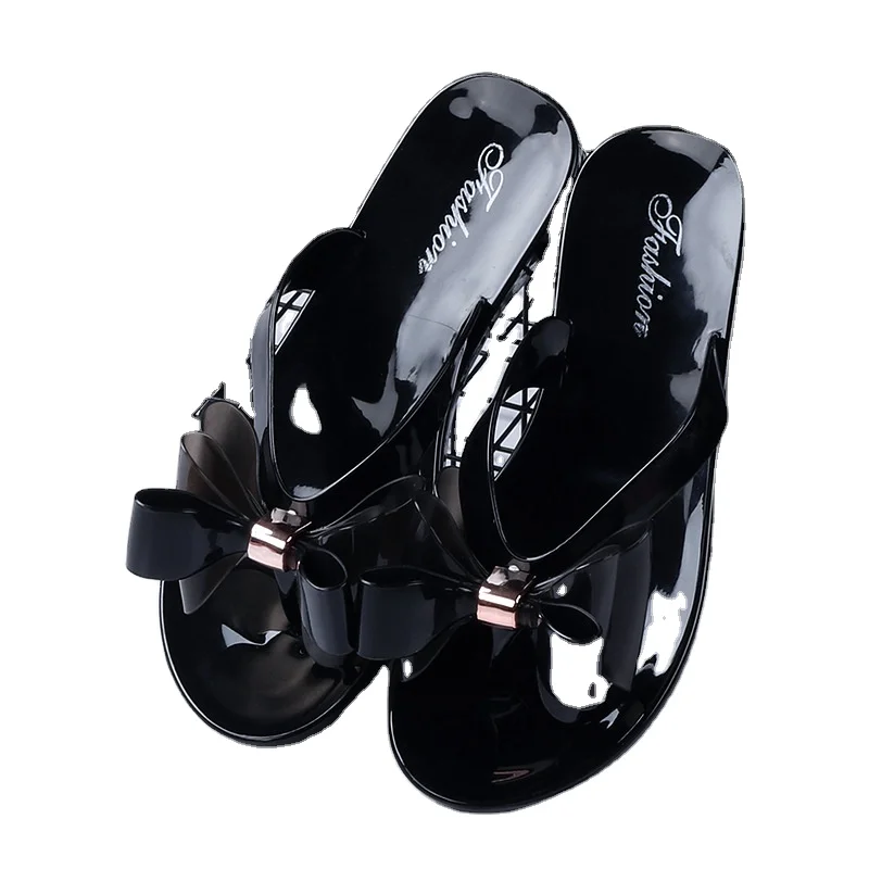 

New bow flip-flops for women flat beach outdoor flip-flops jelly slippers