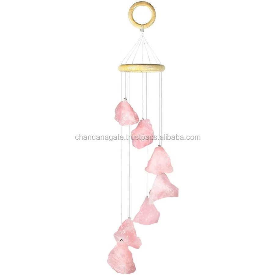 Wind Chime Rose Quartz Raw Stones Wind Chime Healing Crystal Reiki