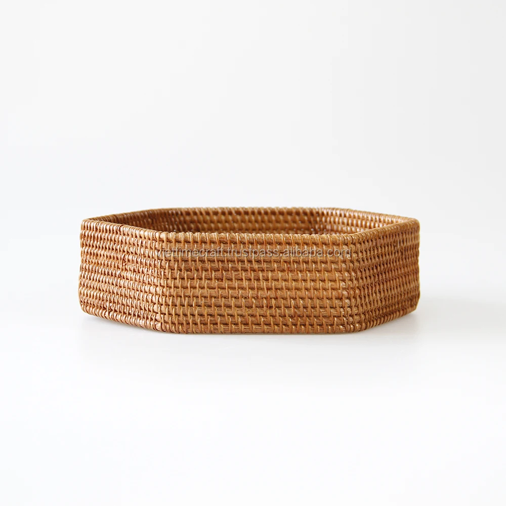 New Design Hexagon Rattan Serving Food Tray Set Of 2 Rattan Basket Tray