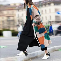 

Women Fashion Casual Floral Print Turn-down Collar Long Sleeve Color Block Trench Cardigan Coat Plus Size Spring Autumn Overcoat