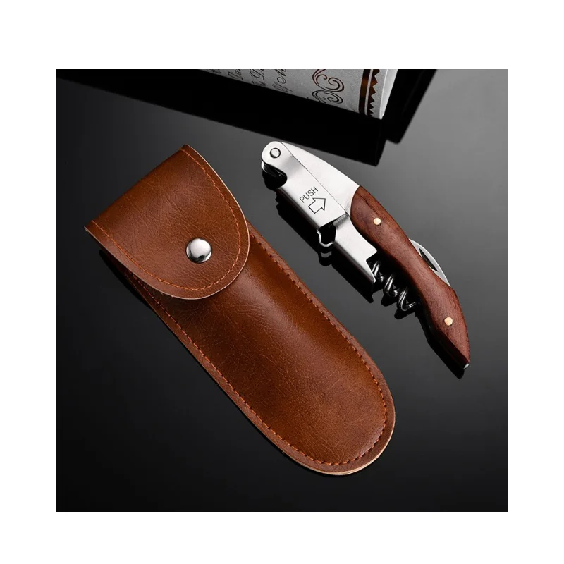 

2021 portable kitchen leather wine bottle opener folding knife case accessories Christmas gift, Brown