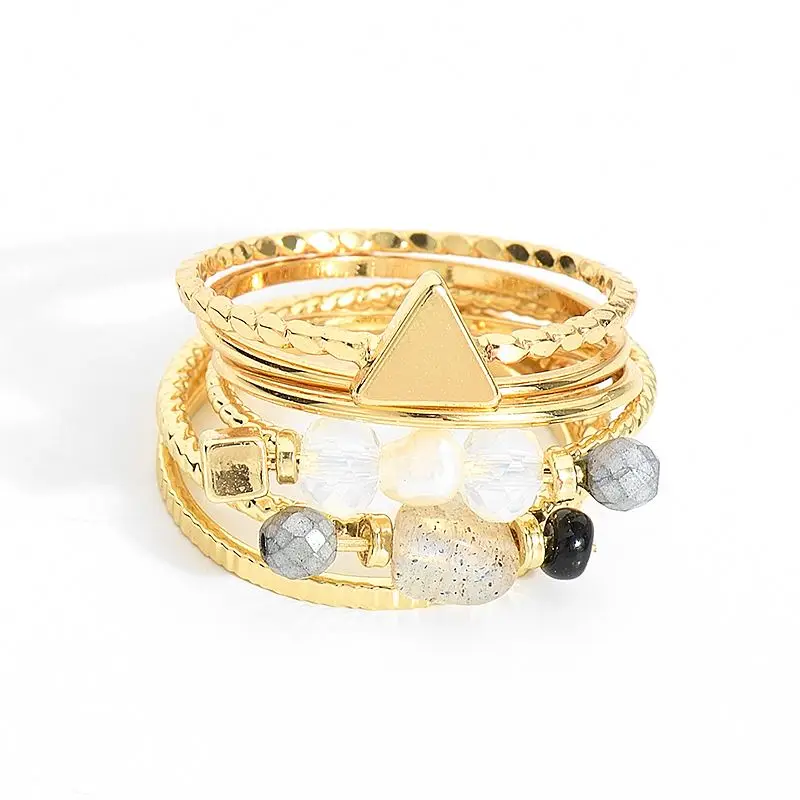 

Fashion handmade geometric pearl bead stone bohemian midi gold plated ring sets jewelry gift, Shiny gold , silver