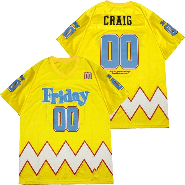 

Wholesale Cheap Stitched Rugby College FRIDAY CRAIG #00 High School Youth American FOOTBALL JERSEY Yellow For Men Kids, Custom accepted