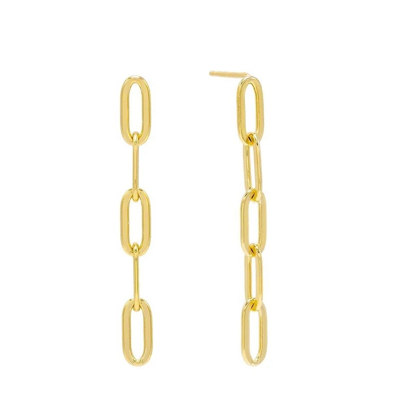 

CANNER 2022 Jewelry Hot Selling Wholesale S925 Sterling Silver 18K Gold Paper Clip Tassel Chain Earrings