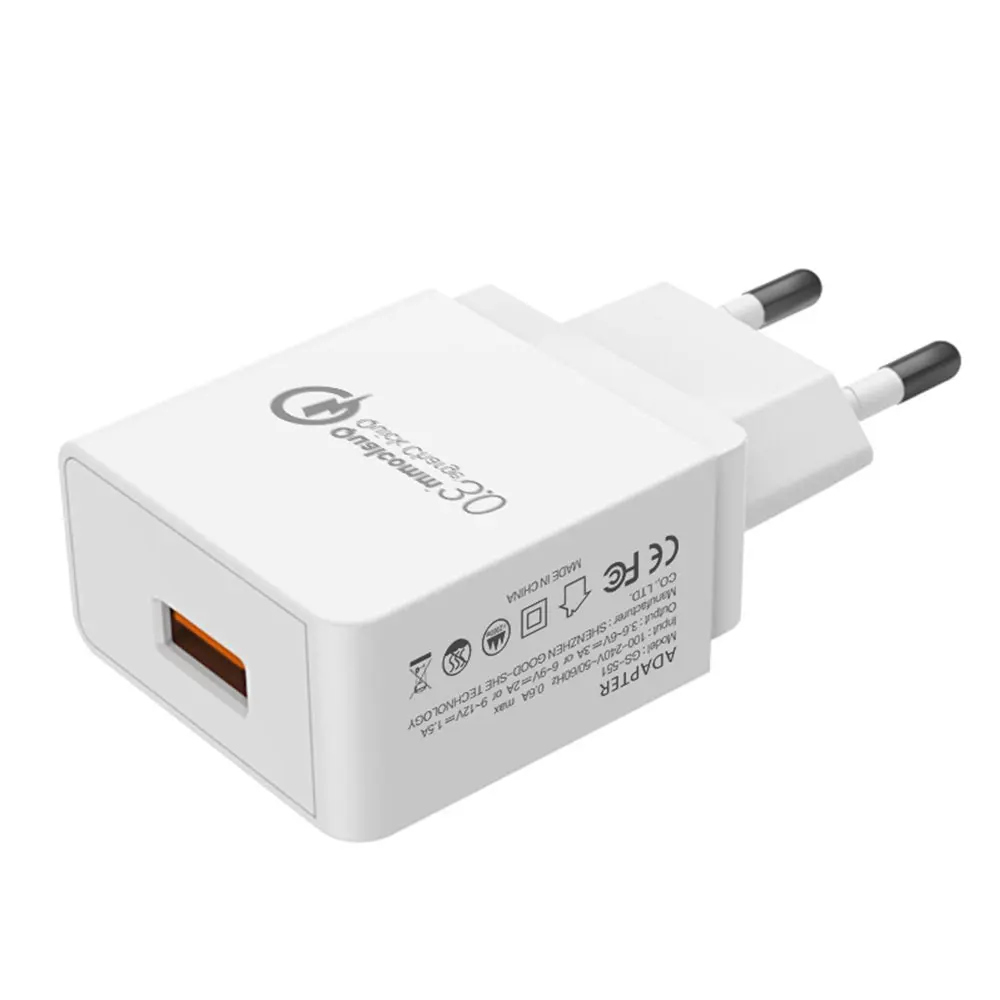 

Mobile Phone Fast Charging Head Wall Charger Port 9V 2A USB Wall Charger For Phone Charging Cable Adapter, White/black
