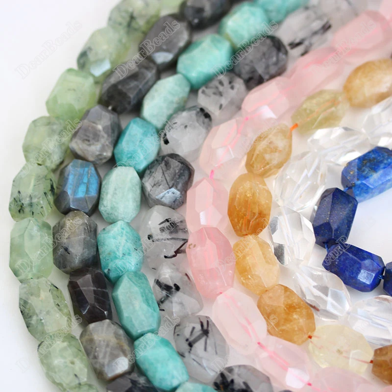 

Natural Gemstone Cut Irregular Faceted Nuggets Tube Loose Beads Strand For DIY Jewelry Making