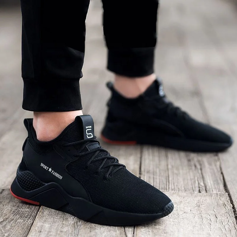 

Best selling large men's running shoes flat bottom comfortable mesh casual shoes, Black