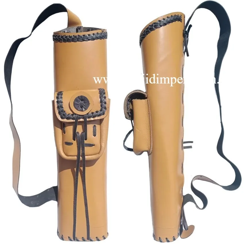 Archery Traditional Back Arrow Quiver Genuine Cow Leather Hunting Pouch