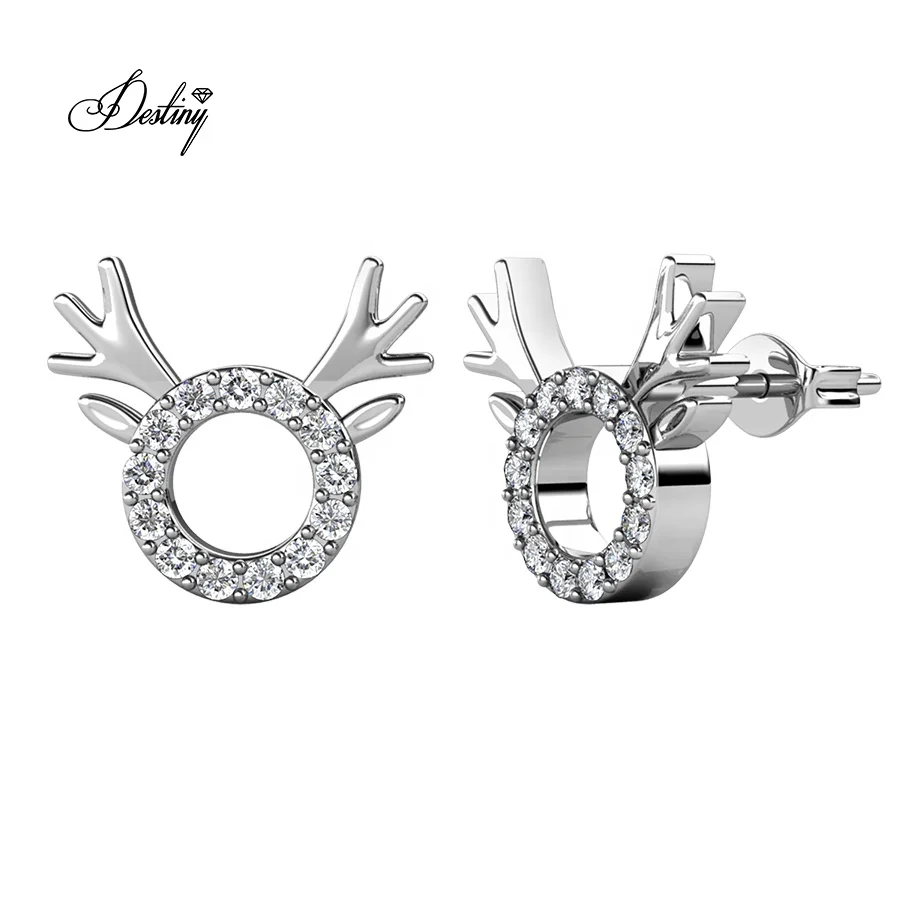 

Destiny Jewellery Hot Sale Cute Christmas Gift Jewelry Bling Deer Antlers Stud Earrings Crystal Jewelry, White / rose gold