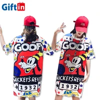 

New Style Summer Custom Fashion 100% Cotton Sublimation Printing Long T Shirt Dress For Women