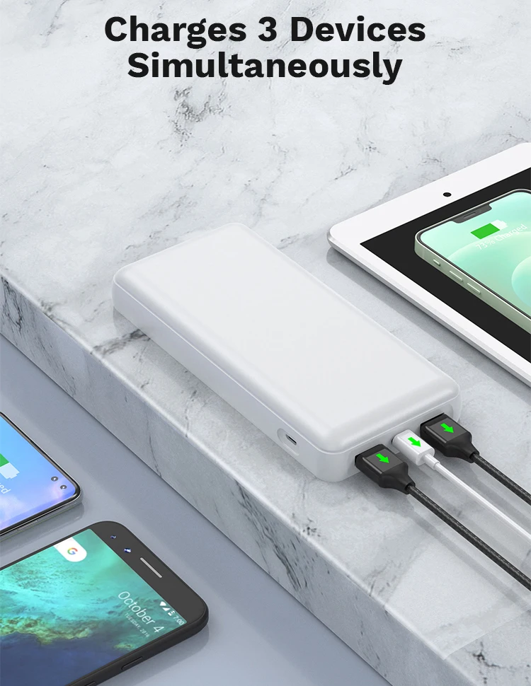 Large Capacity Type C 20W Fast Charge Power Bank 24000 mAh With Dual USB Ports 24000mAh High Capacity Fast Charge Power Bank Dual 20W USB Output 20W PD USB Type-C fast charge 18W PD fast recharge