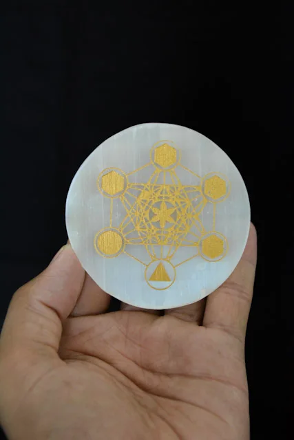 Selenite Charging Plate With Engraved Tree Of Life Symbol Selenite