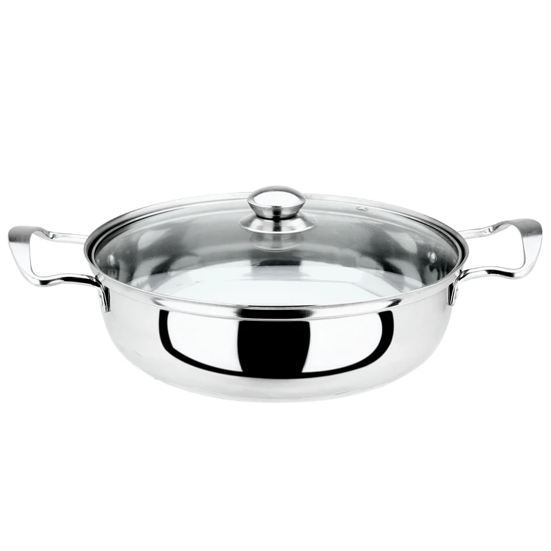 

Stainless Steel Single Bottom  Hot Pot Soup Pot Induction Cooking Pot With Double Handles And Glass Lid