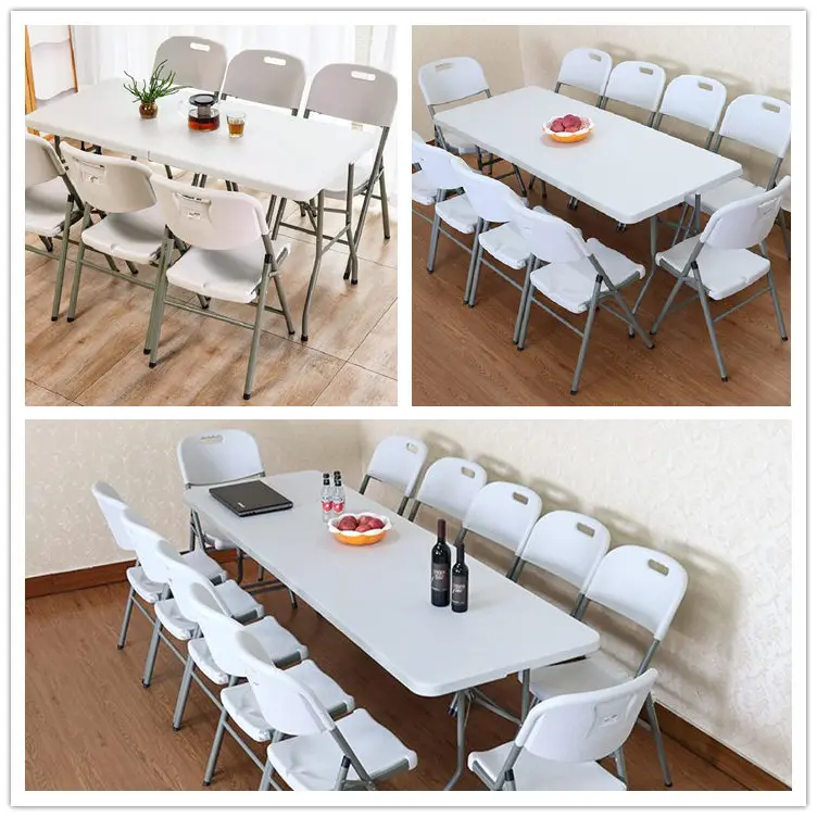 
Wholesale cheap rental hotel restaurant dining catering white HDPE 6ft round retangular plastic folding table for wedding event 