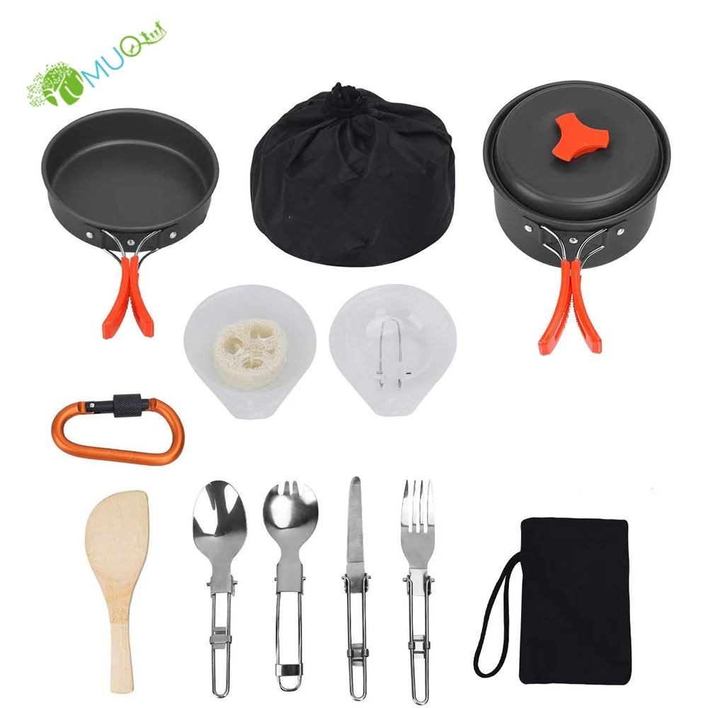 

YumuQ Hiking Backpacking Non-Stick Portable Outdoor Camping Cookware Set / Mess Kit / Cookset / Camp Kitchen, Green/blue/orange/black