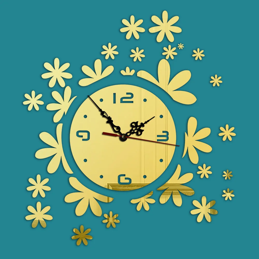

Snowflake mirror wall clock snow flower mirror clocks, Black&red