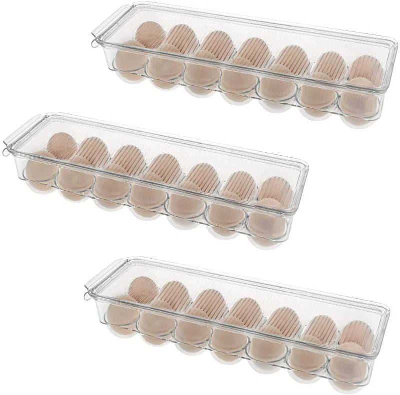 

Stackable BPA Free Plastic Egg Holders with Lid for Refrigerator Drawer for Fridge Kitchen and Tableware, Transparent