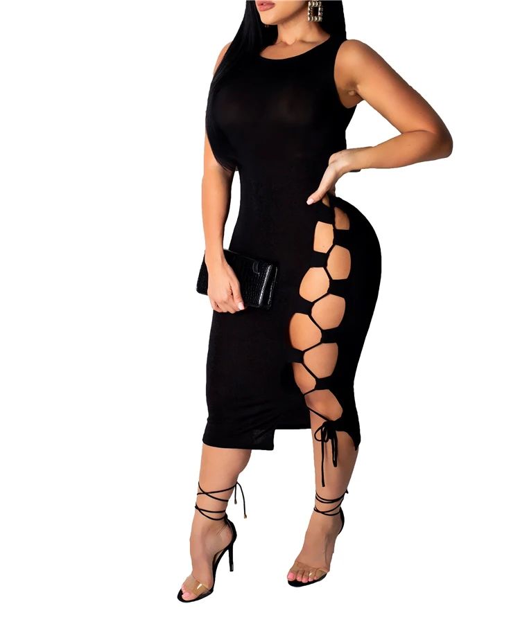 

Best selling hot girl sexy solid color sleeveless spandex club wear tight dresses