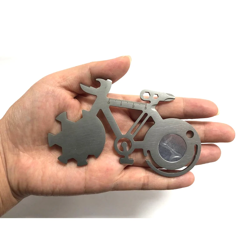 

Bike Shape Keychain Multifunction 10 in 1Wrench Can Opener Screwdriver Scale Bike Tool Set Repair