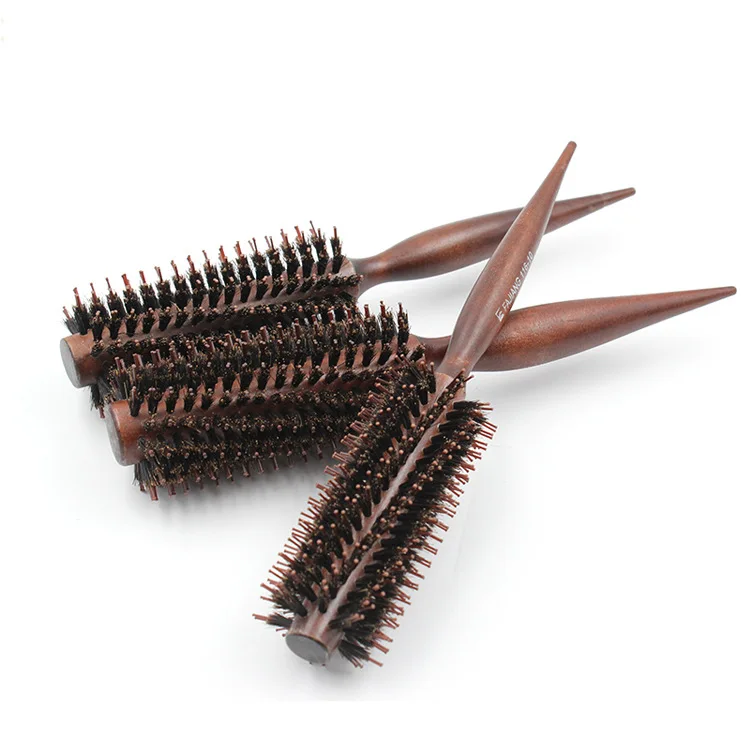 

Antistatic Heat Resistant DIY Boar Bristle Hair Curl Brush Salon Wooden Rolling Round Hairdressing Hairbrush Curling Comb, As picture shown or customized