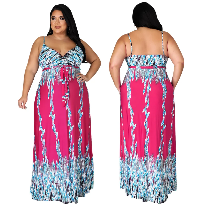 

DM21862 2022 Summer Best Sales Women's Elegant Sling Dress For Beach Fashion Print Long Dresses Plus Size Ladies