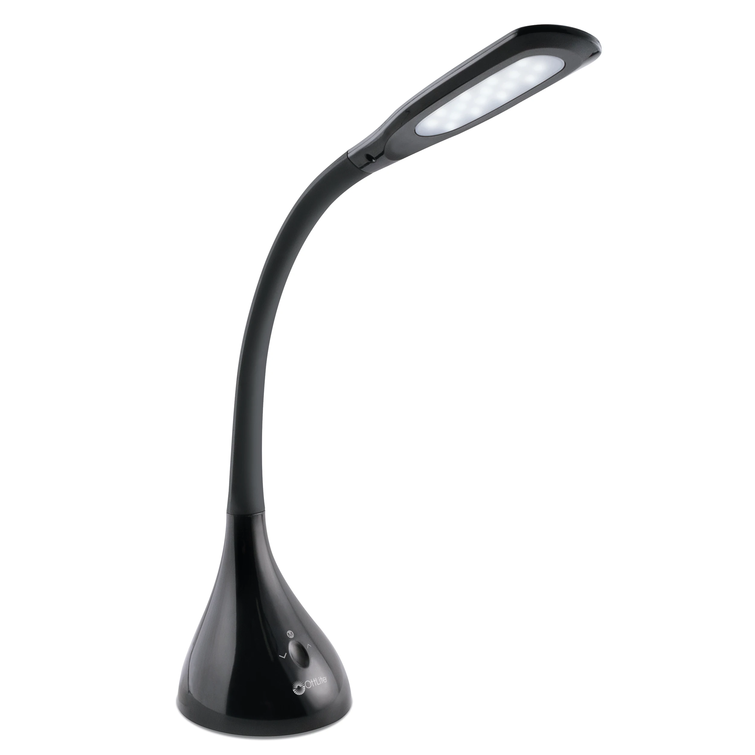 OttLite Touch Control Lamp Creative Curves LED Desk Lamp With USB & Multi Color Temperatures Black