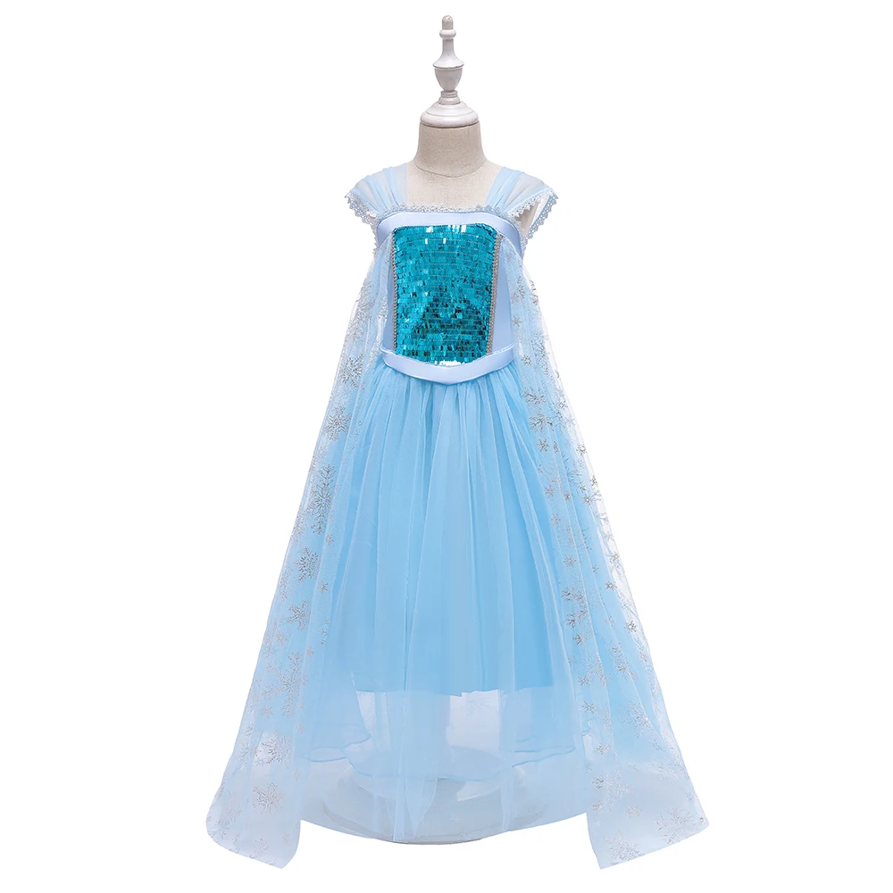 

FSMKTZ Hot Sell Queen Elsa Snow Queen Cosplay Costume Princess Anna Role Play Dress Fancy Sparkle Gown for Girls BX1705, Blue