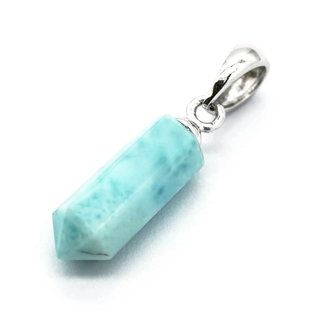 

Vintage 925 Silver Gemstone Larimar Point 5x13/15mm Pendant Jewelry, Rhodium plated