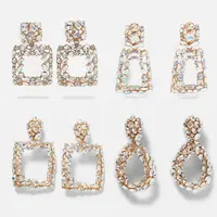 

ZA Shine Crystal Drop Earrings for Women Geometric Rhinestone Big Statement Earrings Bling Wedding Bridal New Jewelry