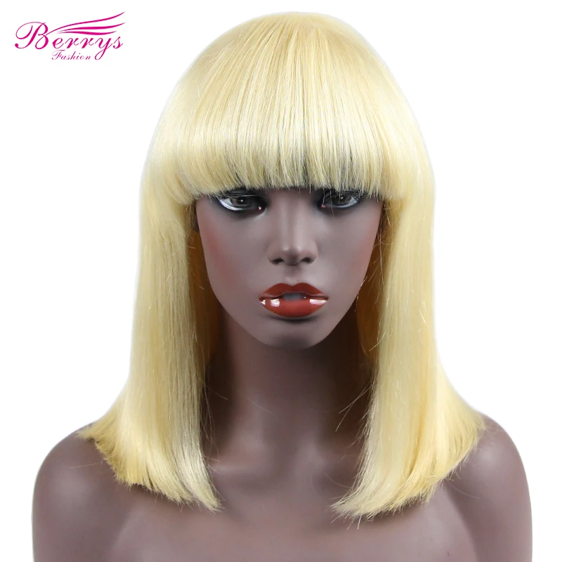 

Cheap Short Cut Blonde Straight Bob Style Wigs for Black Women Non Lace Wigs 613 Bob Wigs With Bangs