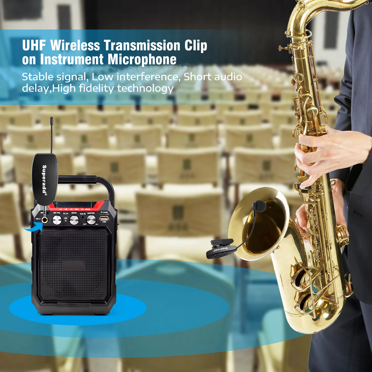 Superadd Wireless Dual Instrument Clip On Microphone,Great For