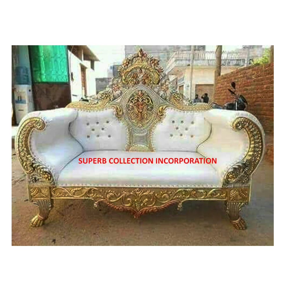 
Royal Antiqui Luxury Wedding 3 Seater Sofa Wooden and Glossy White Fabrin 