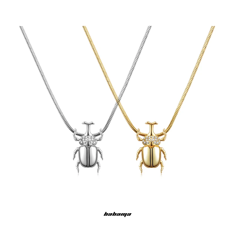 

Free Sample Babama Beetle Flat Snake Chain Necklace - 2022 Trendy Stainless Steel Necklace 18k Gold Flat Pendant Necklace