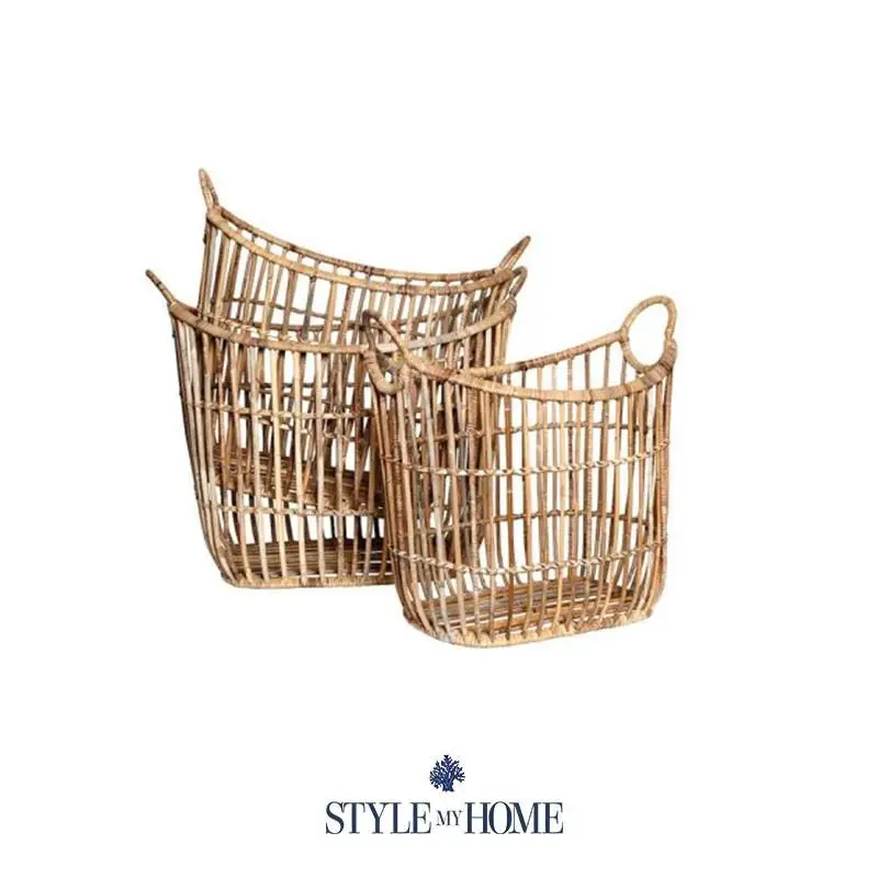 Airy Rattan Cane bing Rectangular Storage Basket With Hole Handle