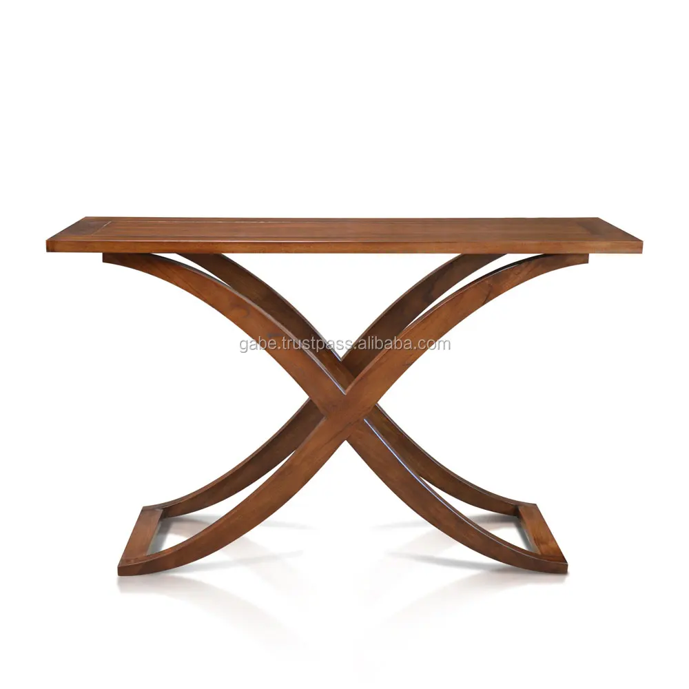 Console Table Solid Wood With Cross Legs Design Dark Brown Colour Buy