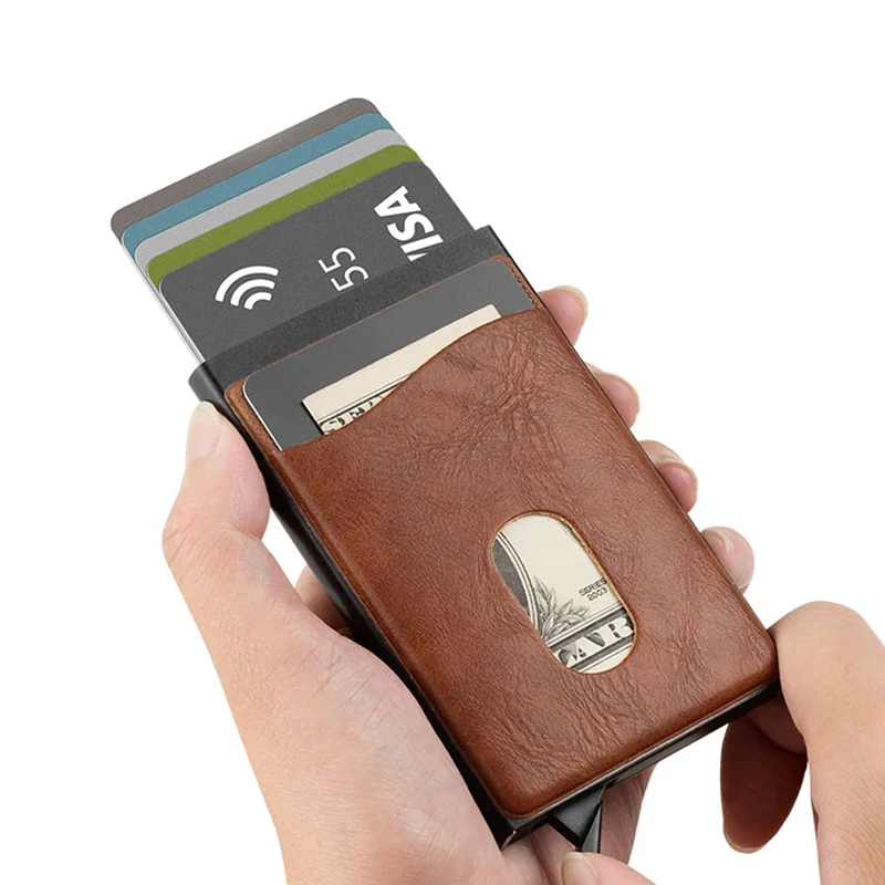 

Slim wallet for men genuine leather pop up RFID Blocking credit card wallets