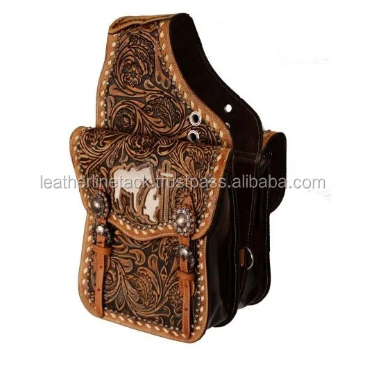 Showman Tooled Leather Western Saddle Bag With Beaded Inlay NEW HORSE TACK! 