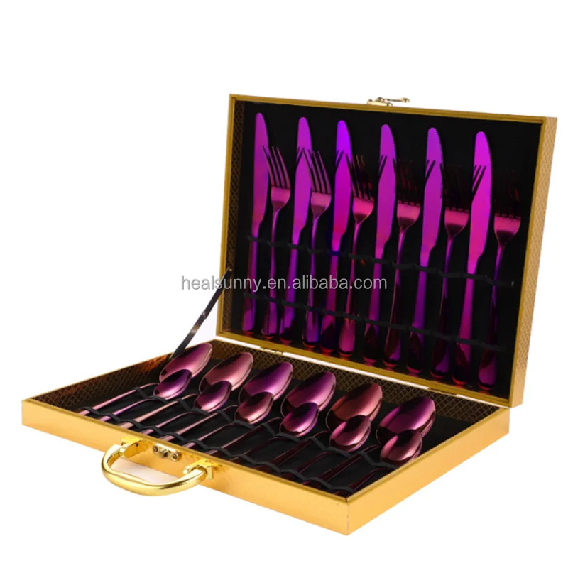 

Wholesale Metal Silverware Kitchen 24pcs Tea Coffee Black Dessert Gold Flatware Spoon And Fork Cutlery Set Stainless Steel, Gold, and other color
