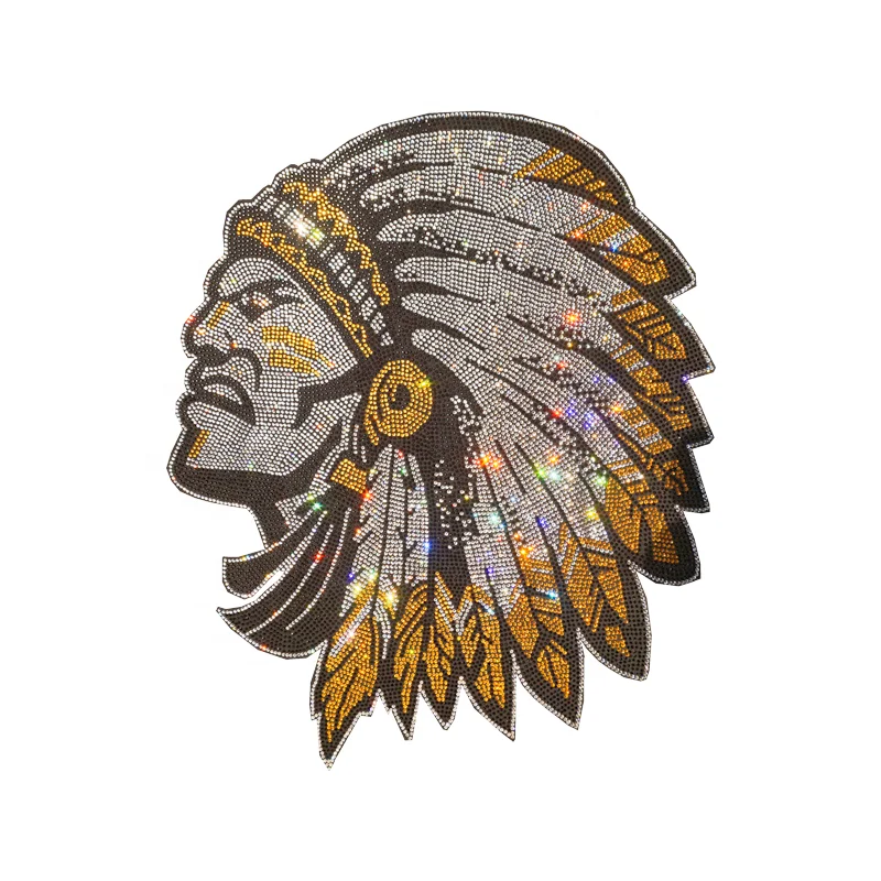 

Chiefs head logo rhinestone transfer motif rhinestone christmas heat transfers, Mixed colors/crystal +gold